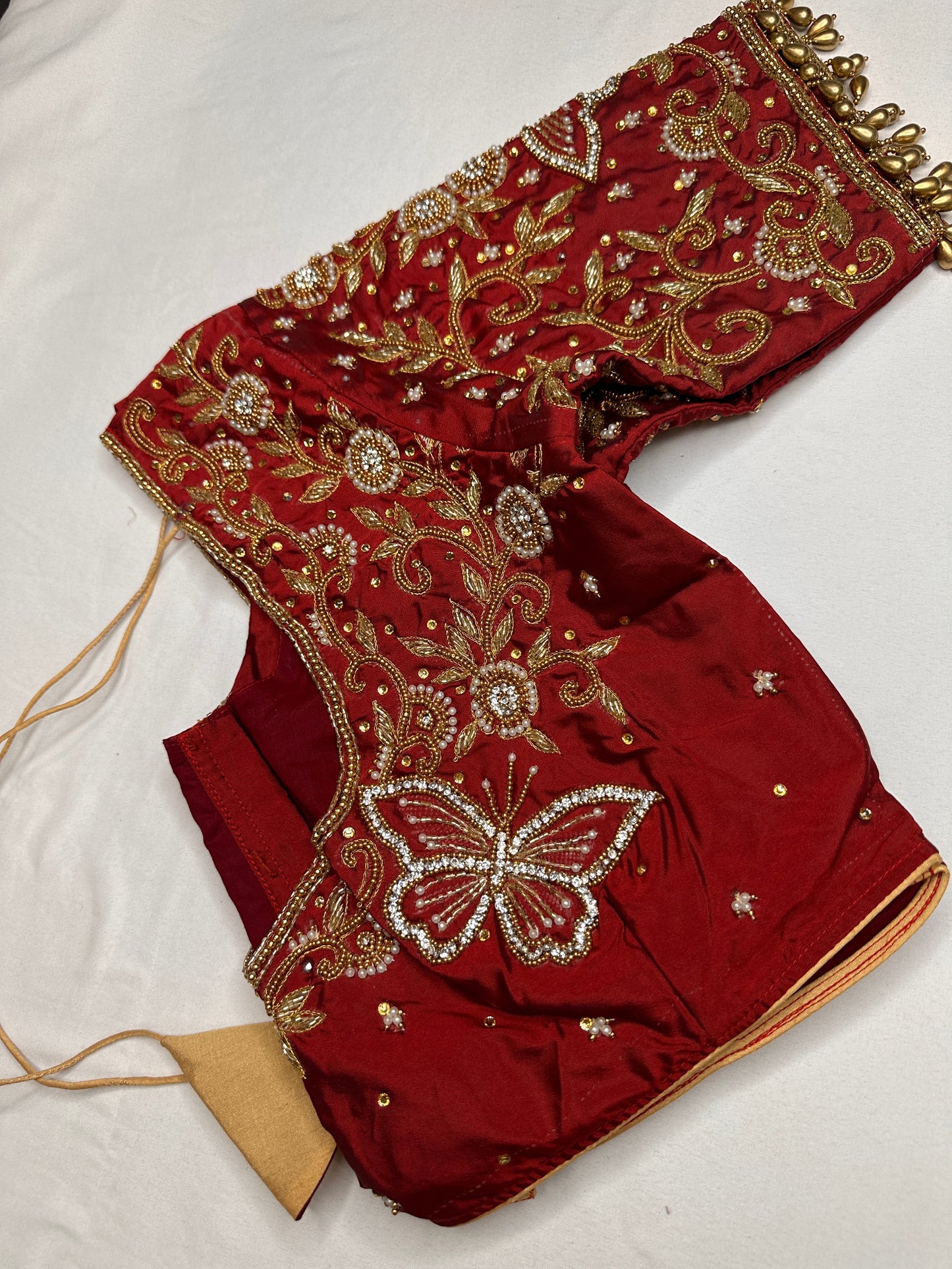 Maroon Red Butterfly Silk Maggam Aari Work Blouse