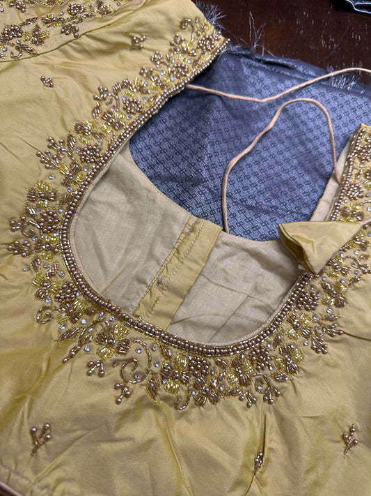 Cream Maggam Aari Embroidery Blouse