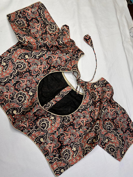 Black Kalmakari Printed Silk Blouse