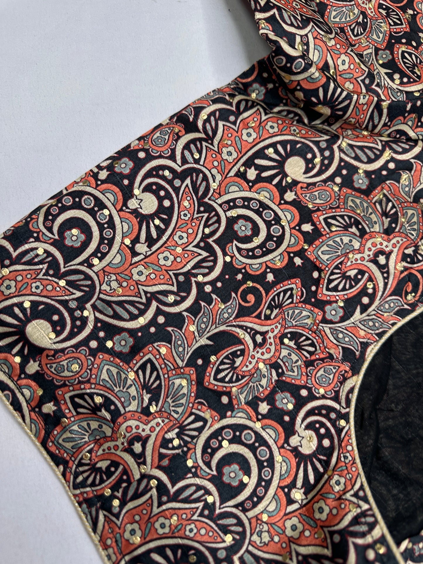 Black Kalmakari Printed Silk Blouse