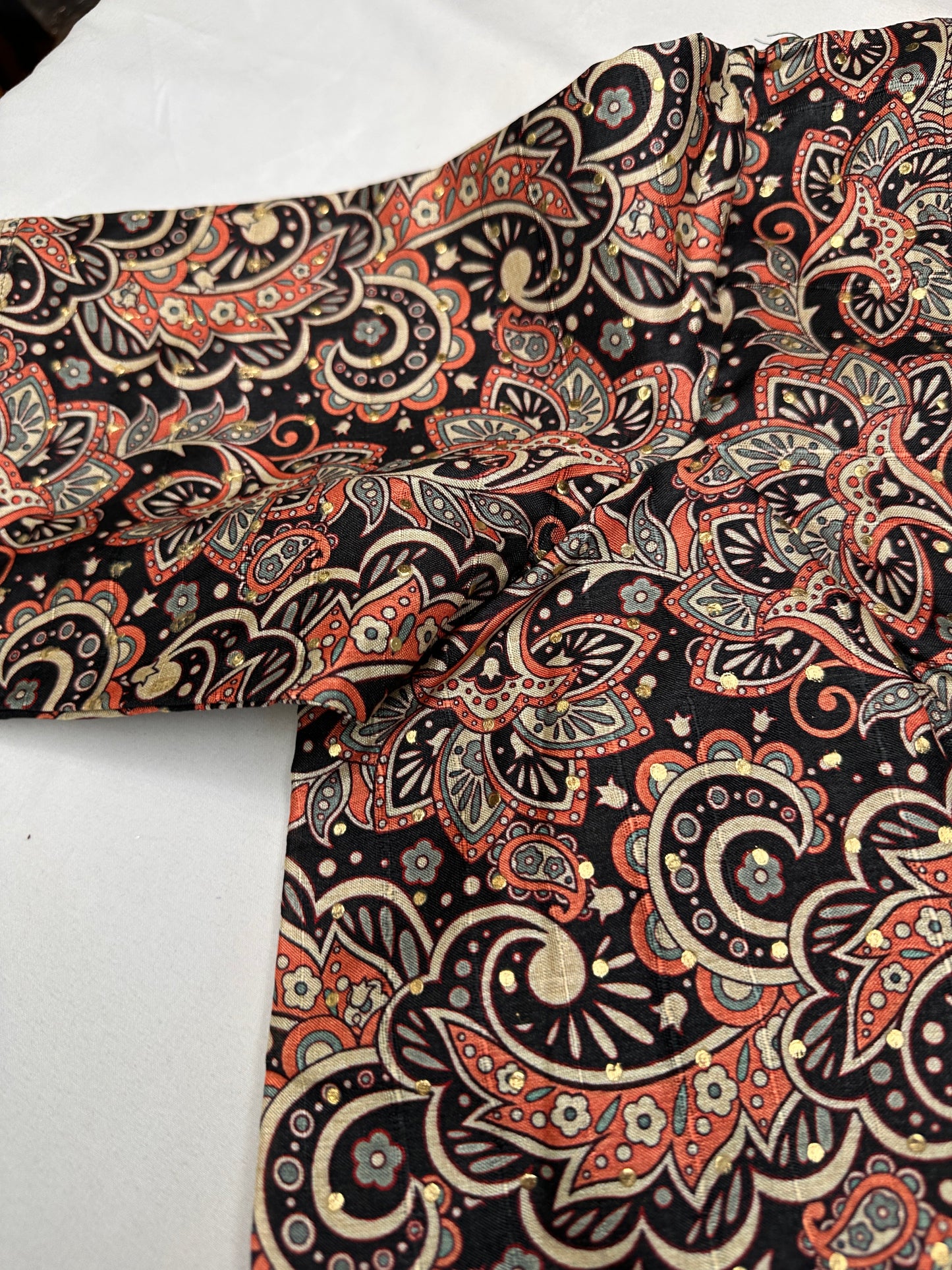 Black Kalmakari Printed Silk Blouse