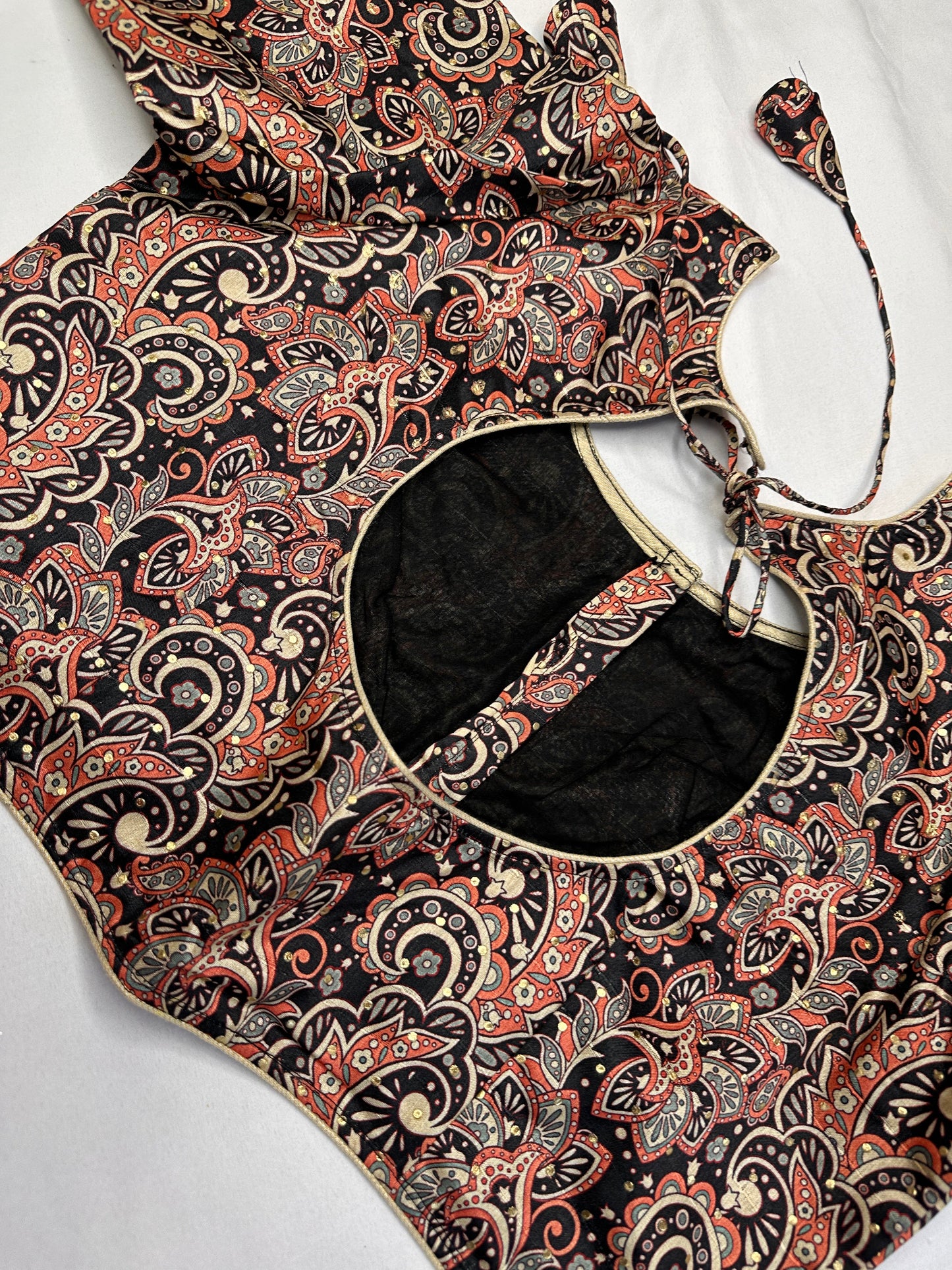Black Kalmakari Printed Silk Blouse