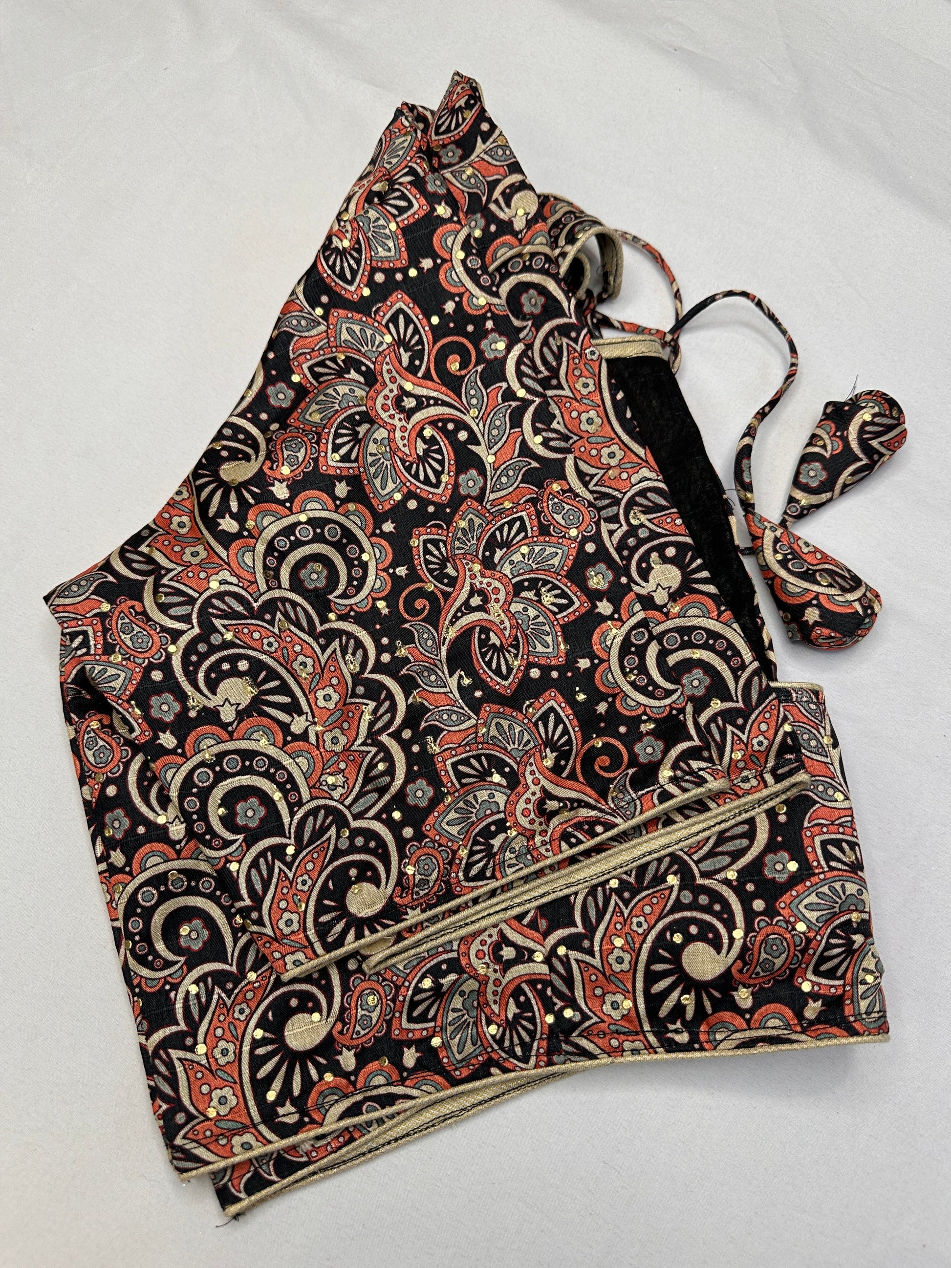 Black Kalmakari Printed Silk Blouse