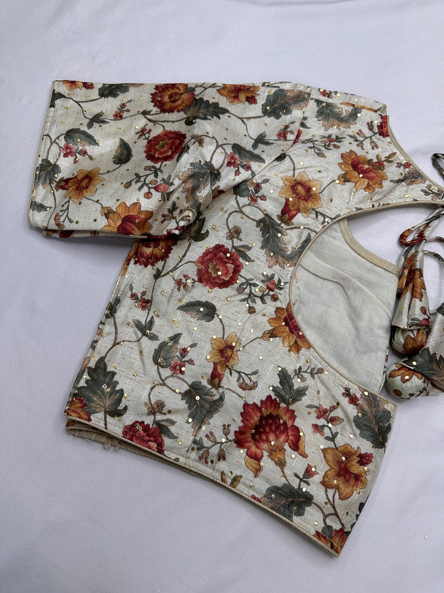 Cream Multi Kalmakari Printed Silk Blouse