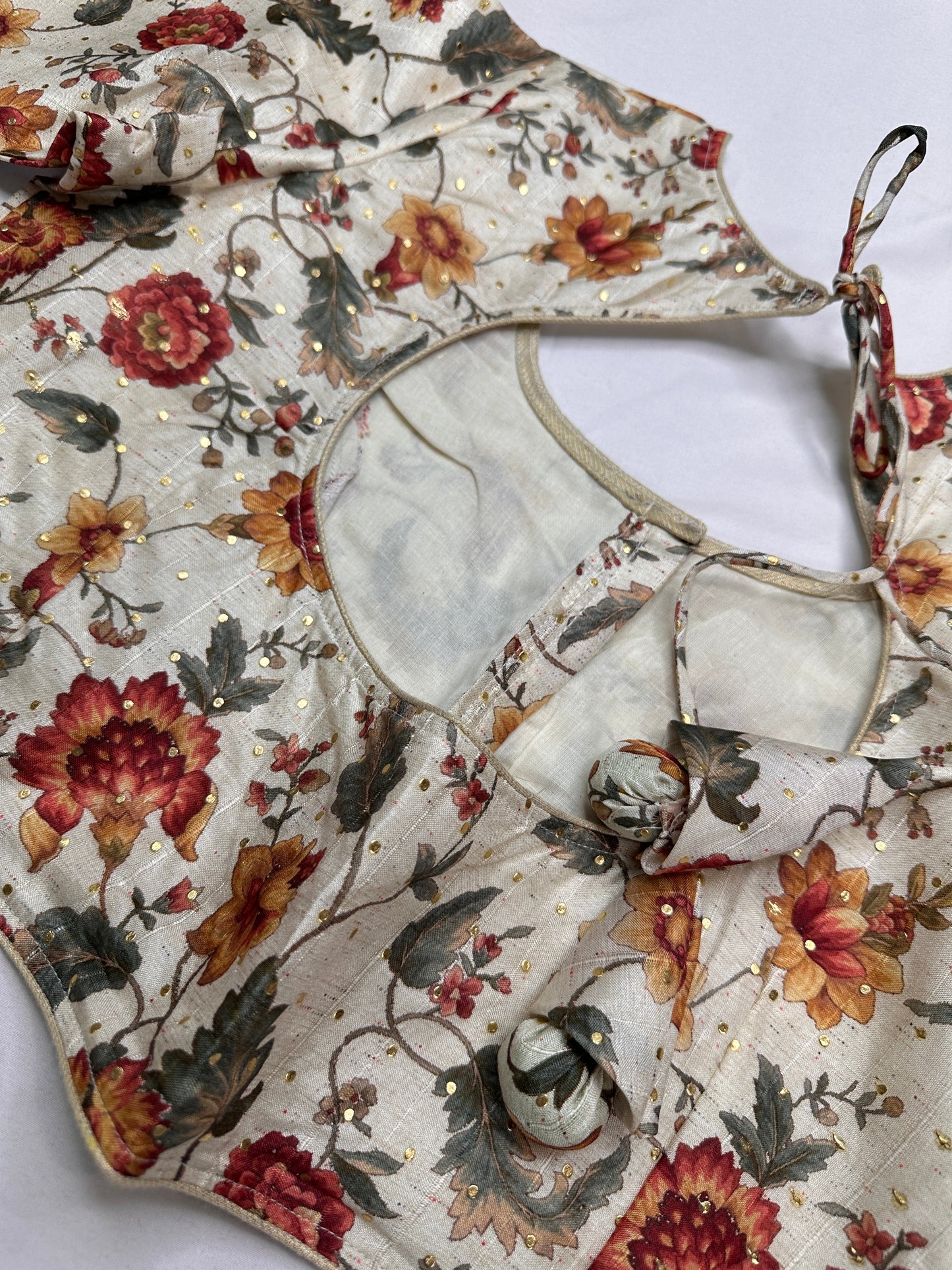 Cream Multi Kalmakari Printed Silk Blouse