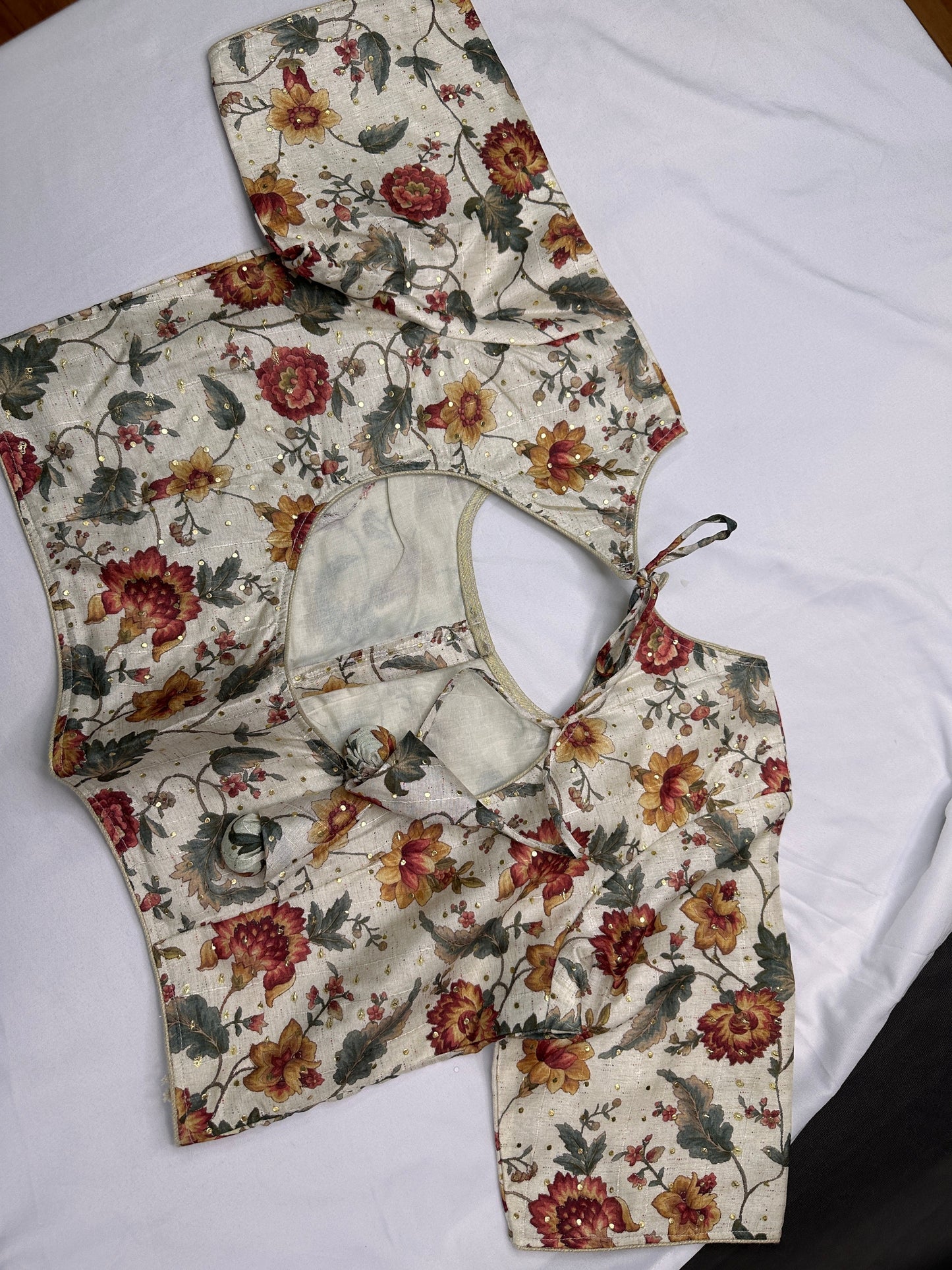 Cream Multi Kalmakari Printed Silk Blouse