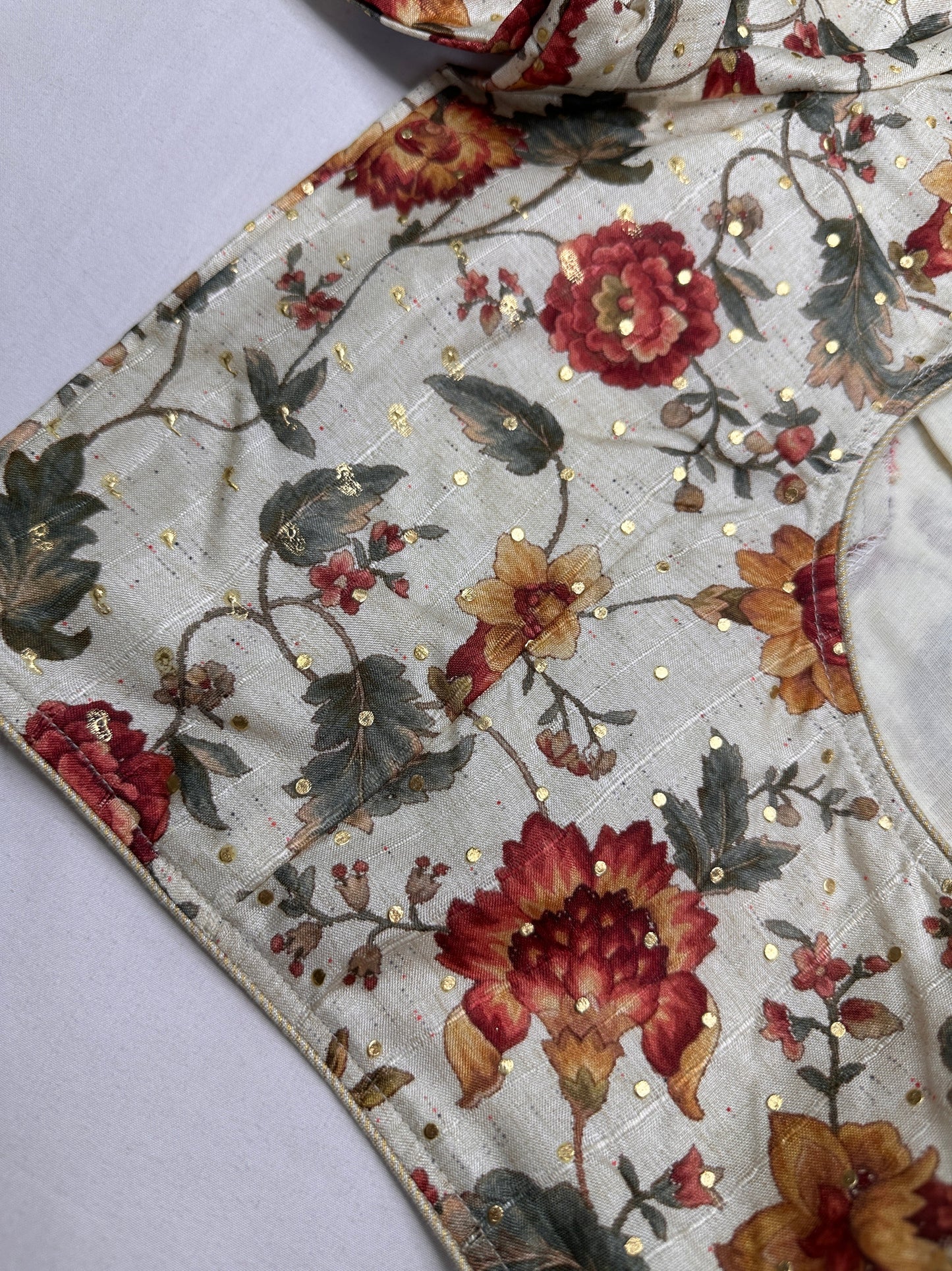 Cream Multi Kalmakari Printed Silk Blouse