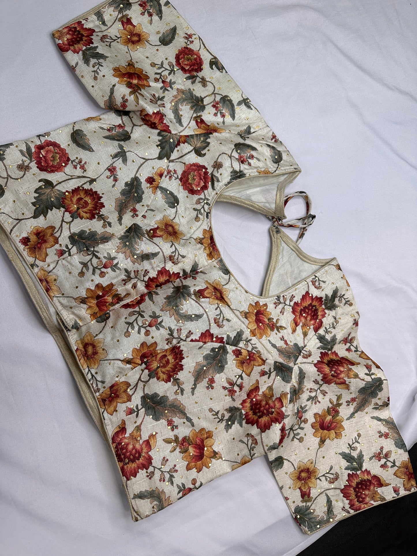 Cream Multi Kalmakari Printed Silk Blouse