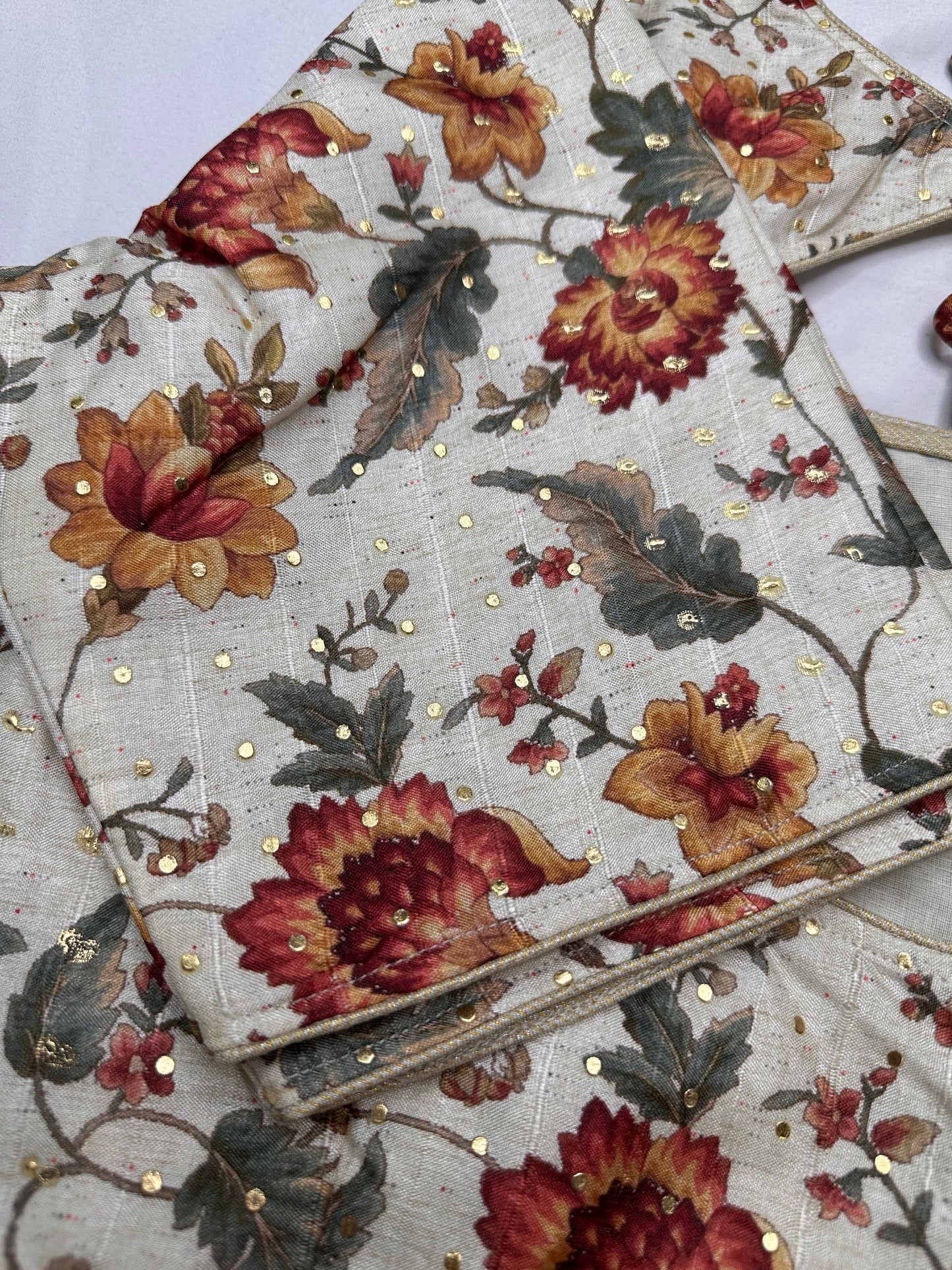 Cream Multi Kalmakari Printed Silk Blouse