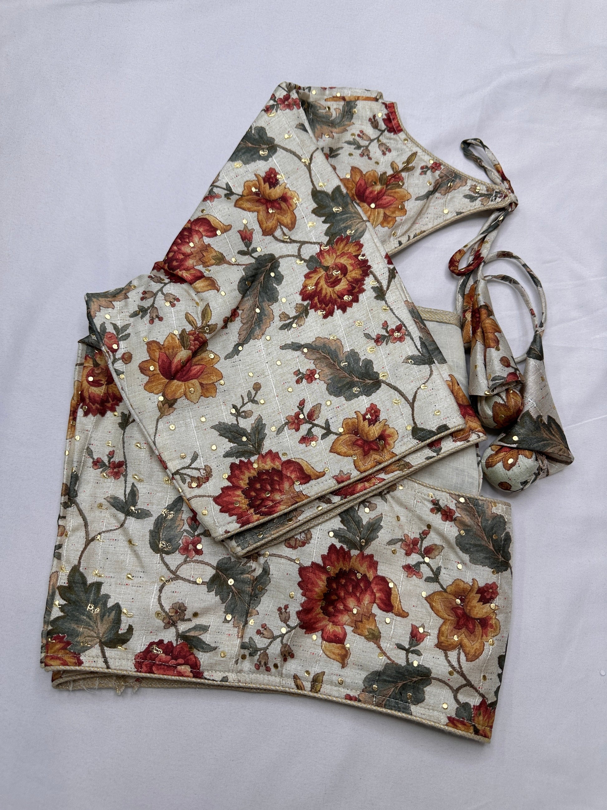 Cream Multi Kalmakari Printed Silk Blouse