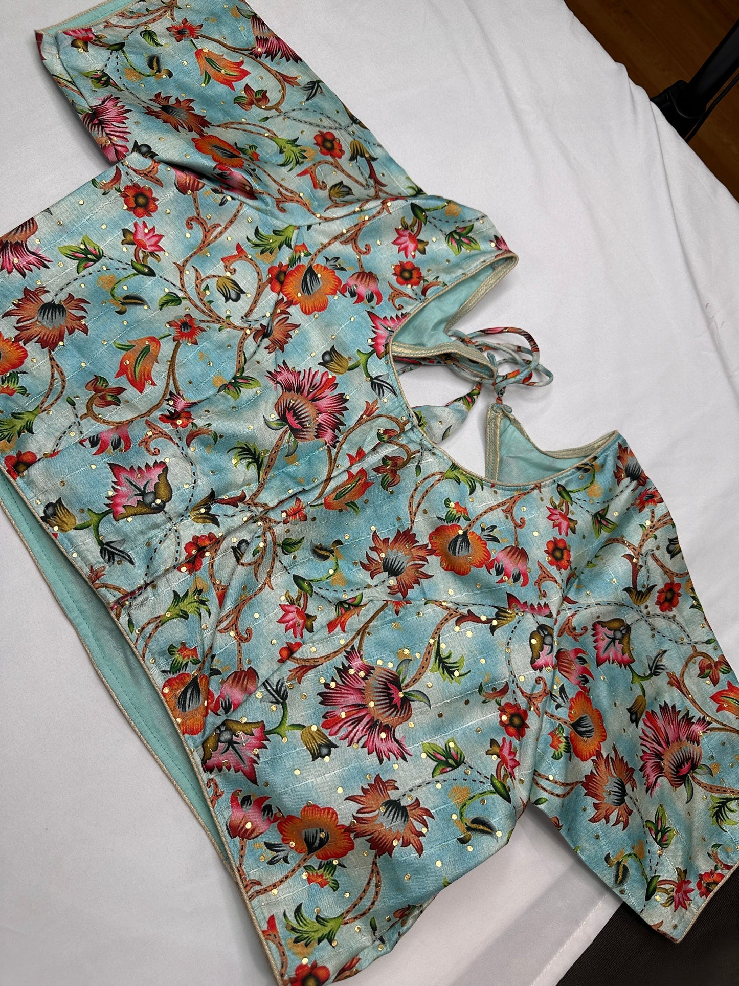 Blue Multi Kalmakari Printed Silk Blouse