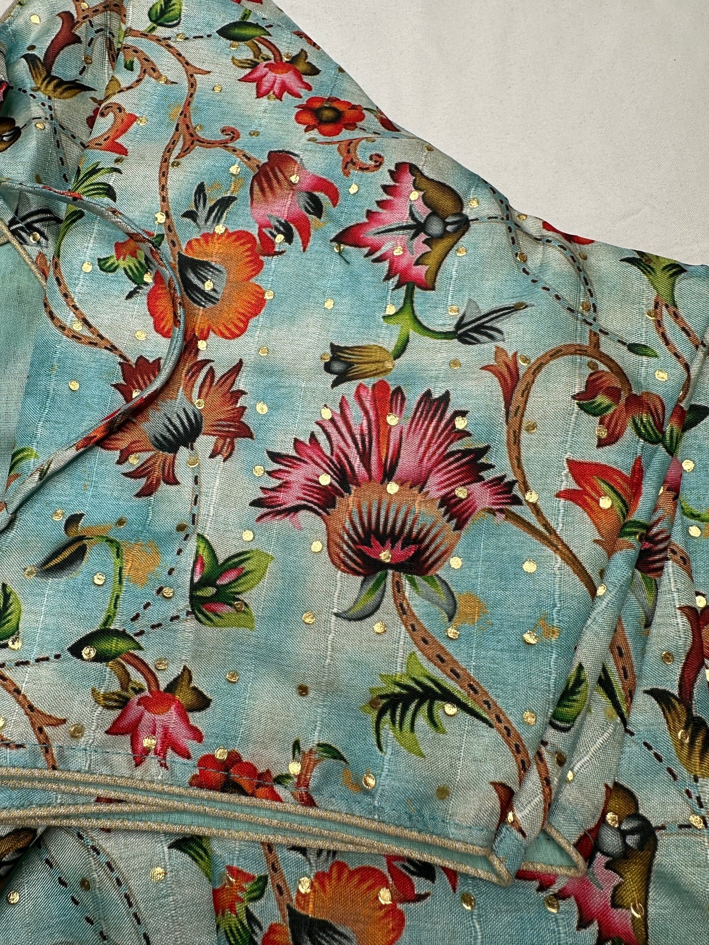 Blue Multi Kalmakari Printed Silk Blouse