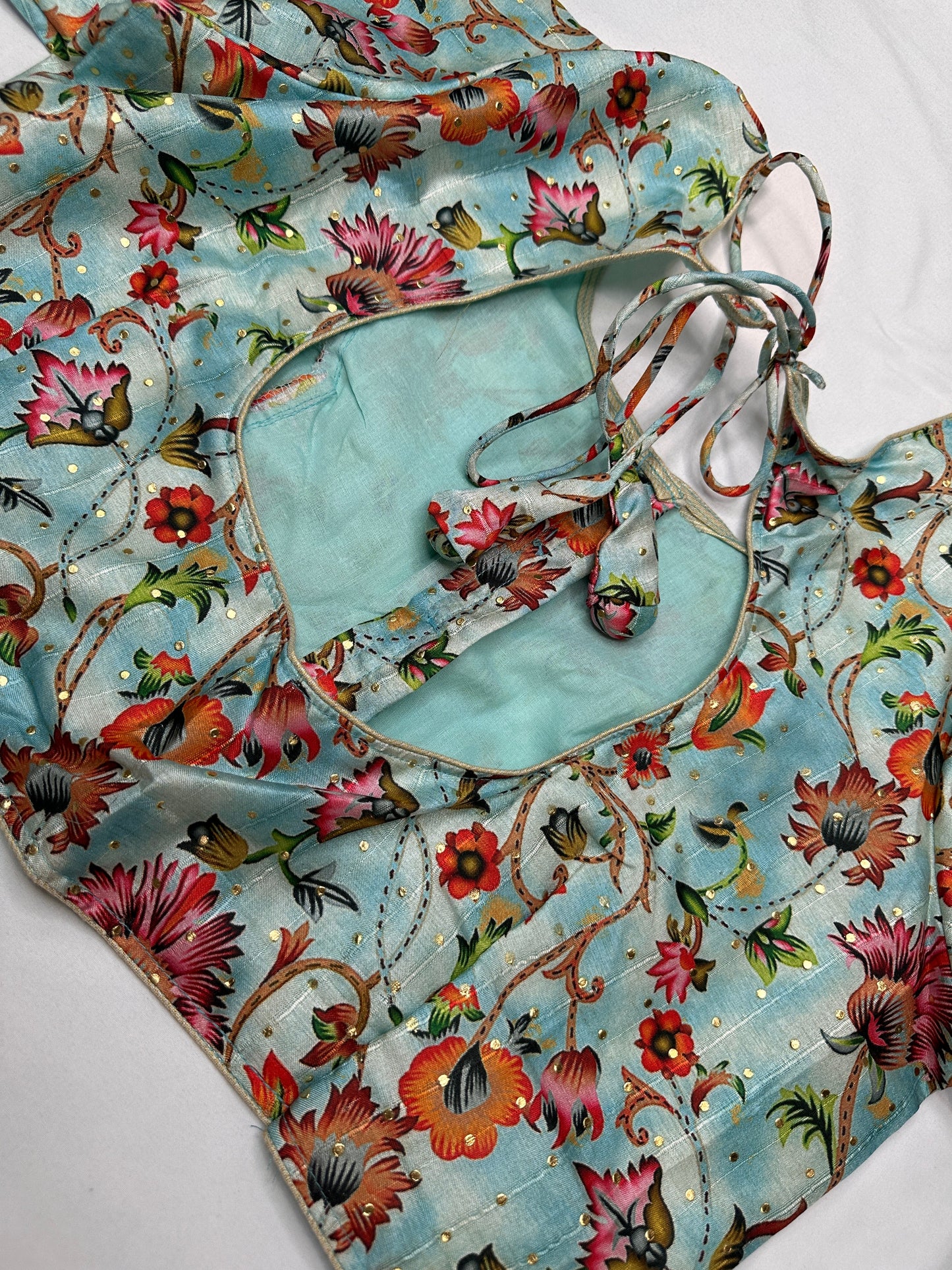 Blue Multi Kalmakari Printed Silk Blouse