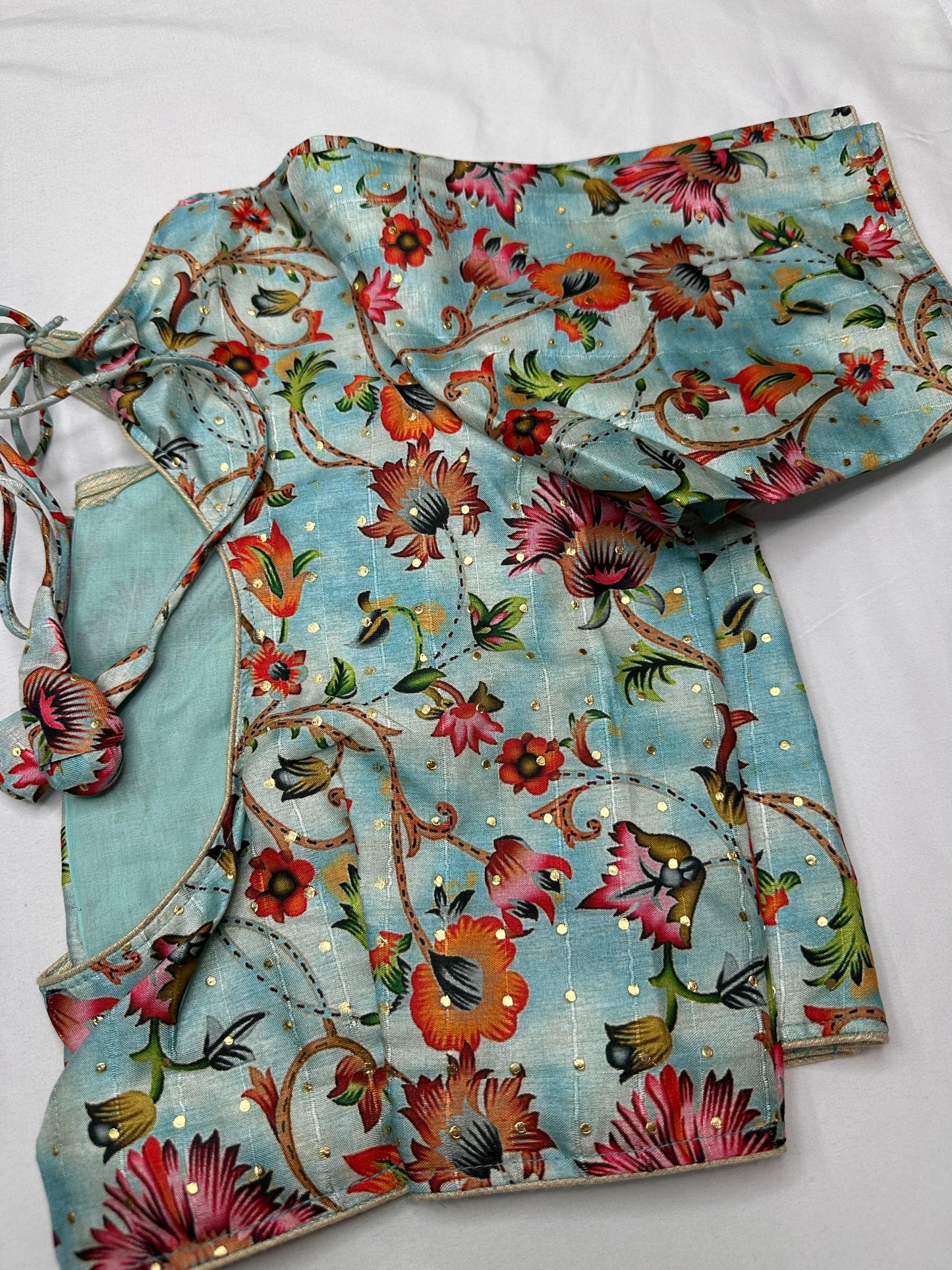 Blue Multi Kalmakari Printed Silk Blouse