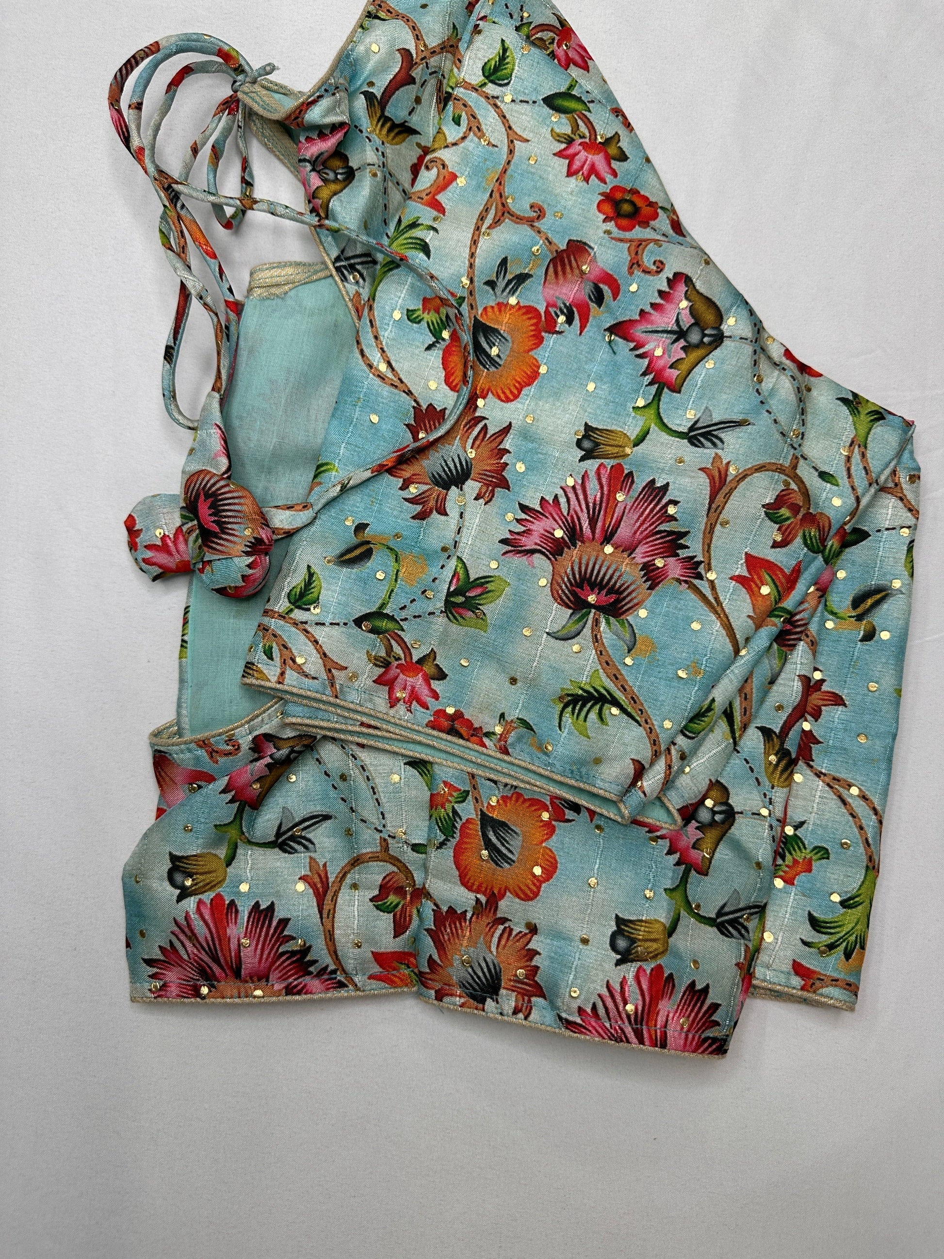 Blue Multi Kalmakari Printed Silk Blouse