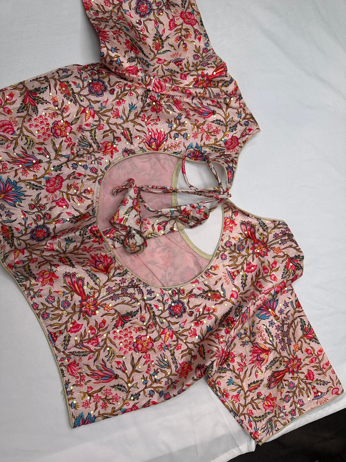 Pink Floral Multi Kalmakari Printed Silk Blouse