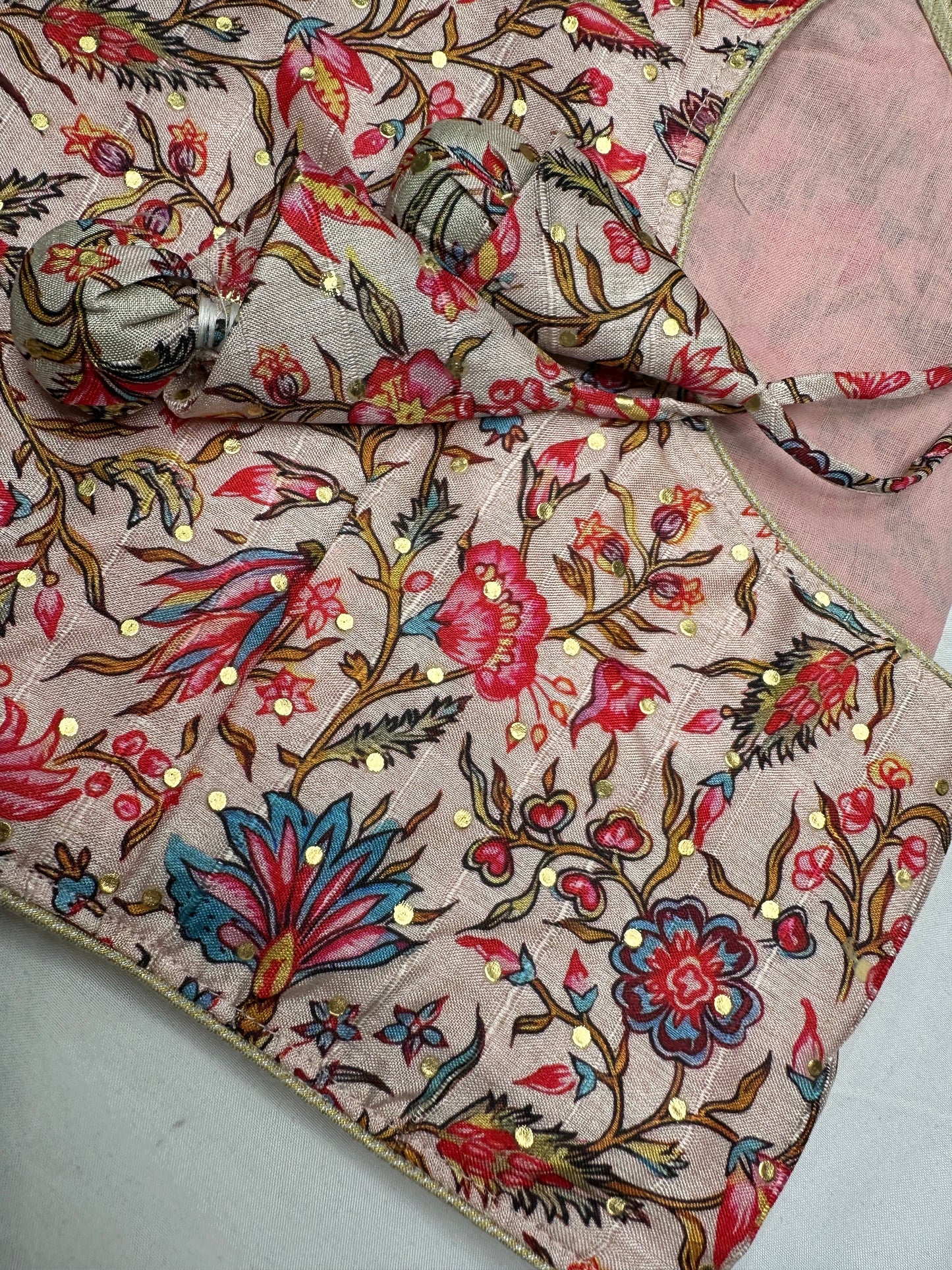 Pink Floral Multi Kalmakari Printed Silk Blouse