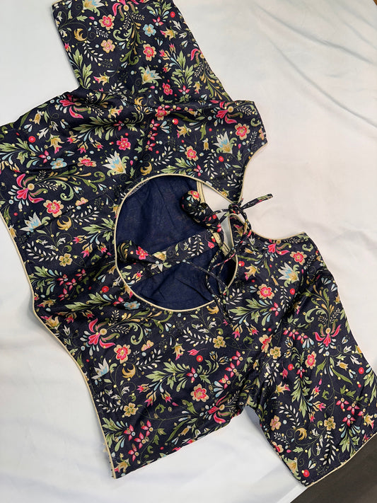 Blue Multi Kalmakari Printed Silk Blouse