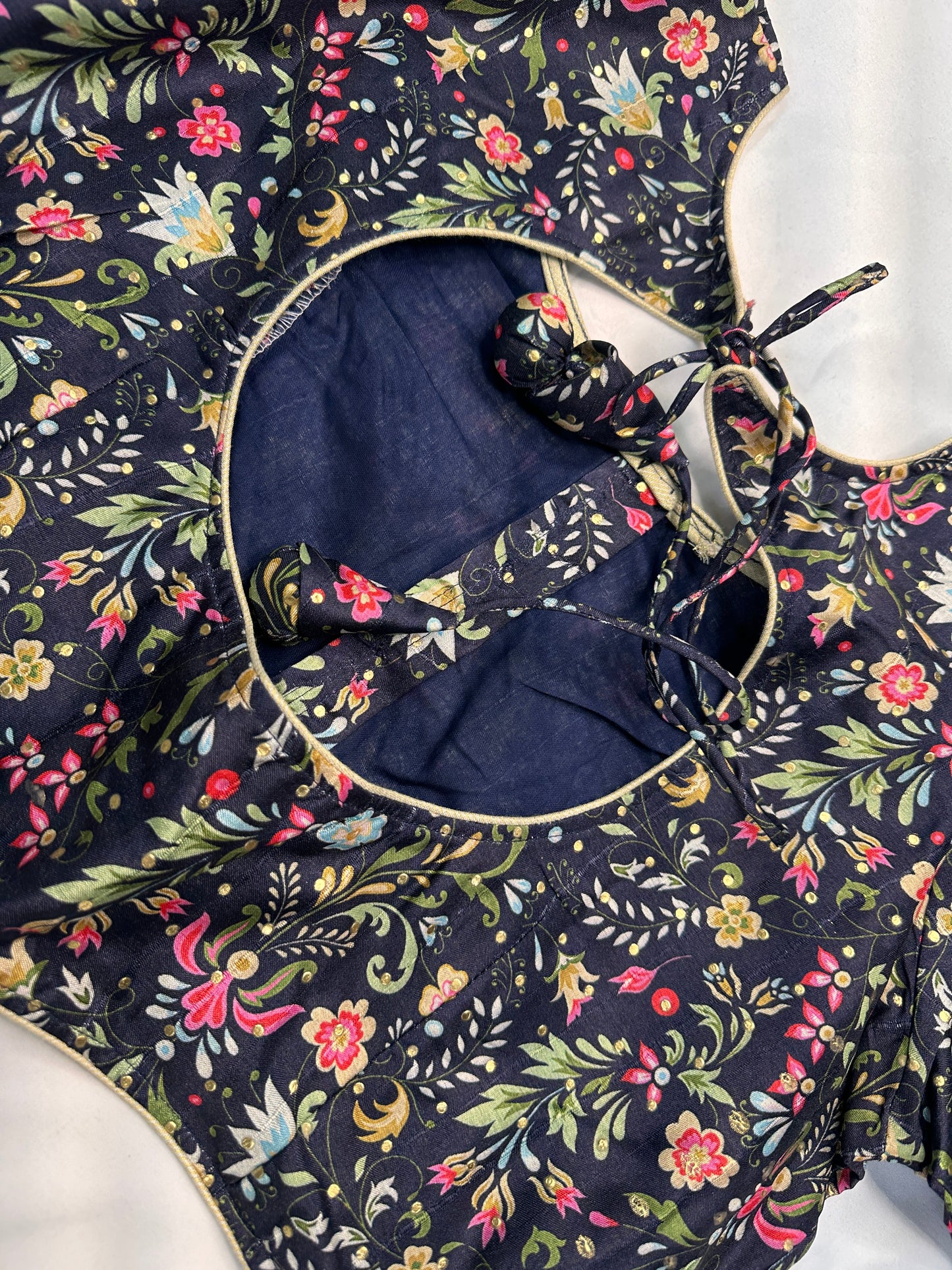 Blue Multi Kalmakari Printed Silk Blouse