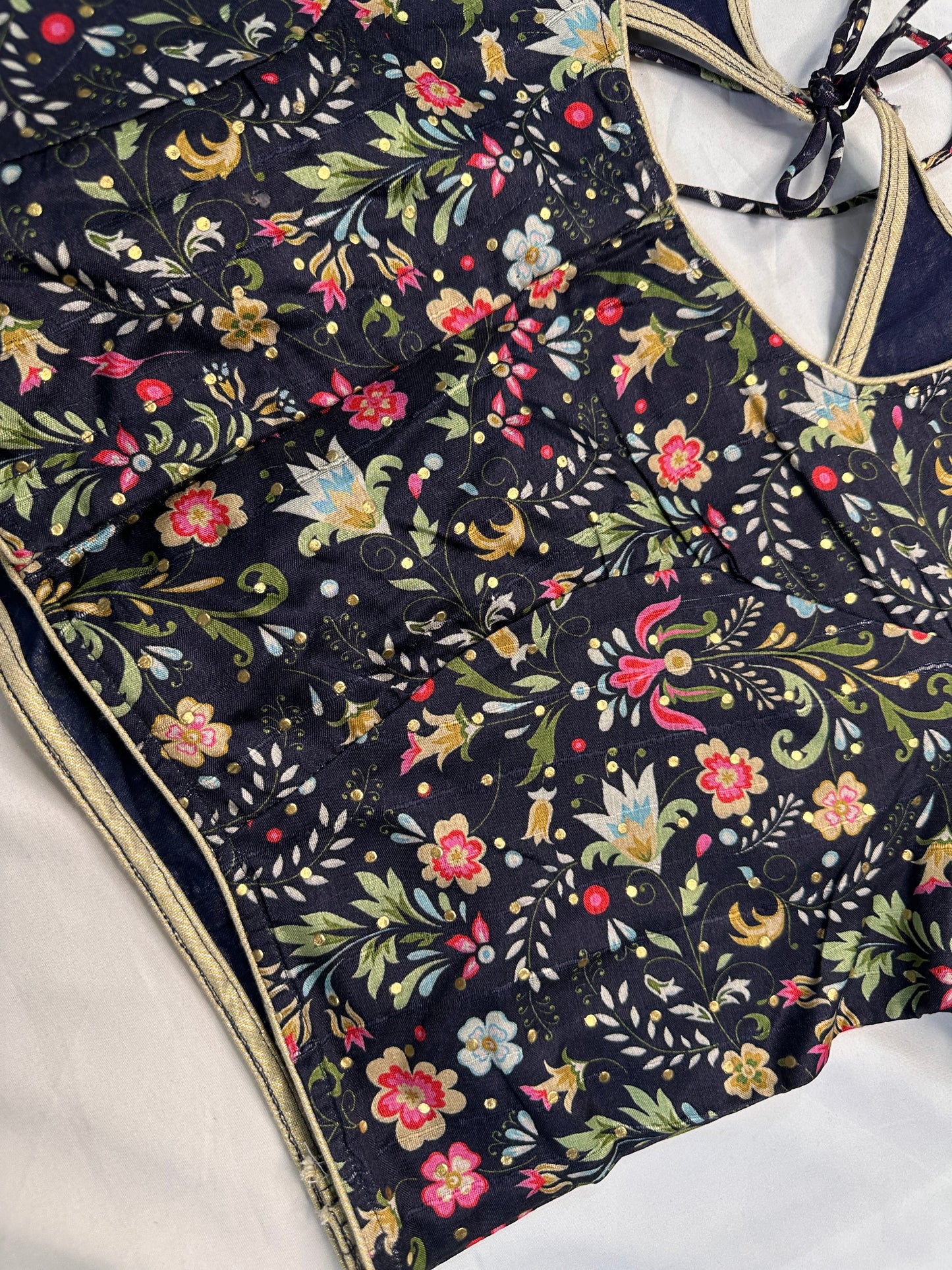 Blue Multi Kalmakari Printed Silk Blouse