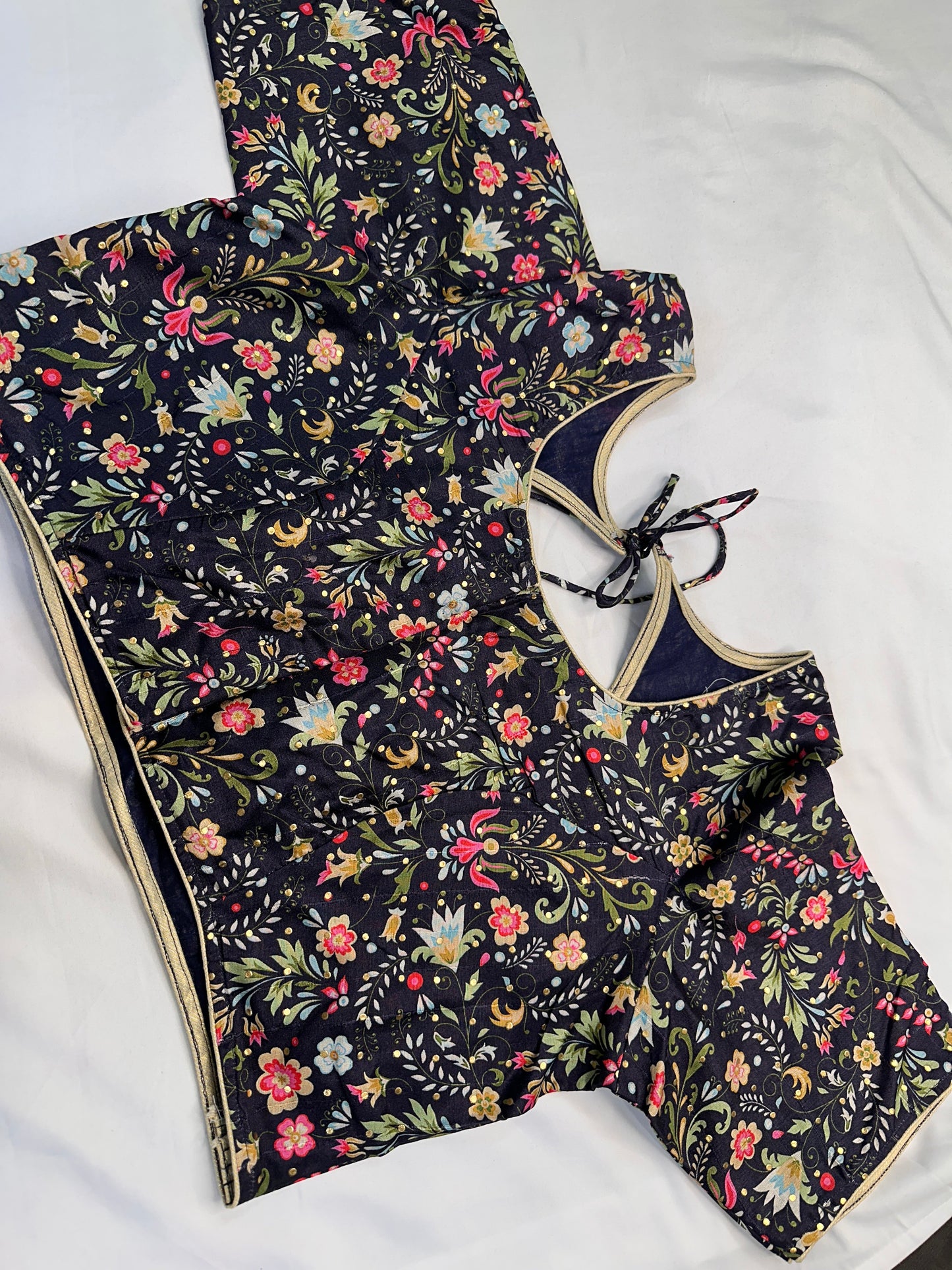 Blue Multi Kalmakari Printed Silk Blouse