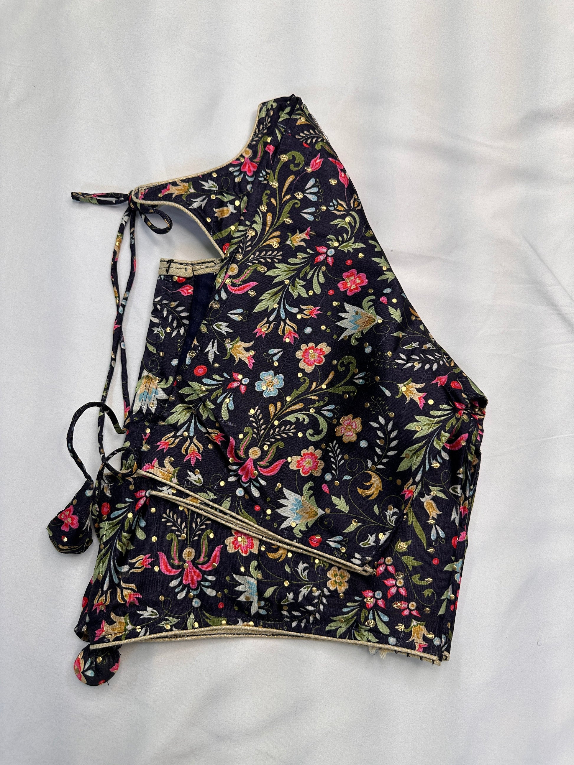 Blue Multi Kalmakari Printed Silk Blouse