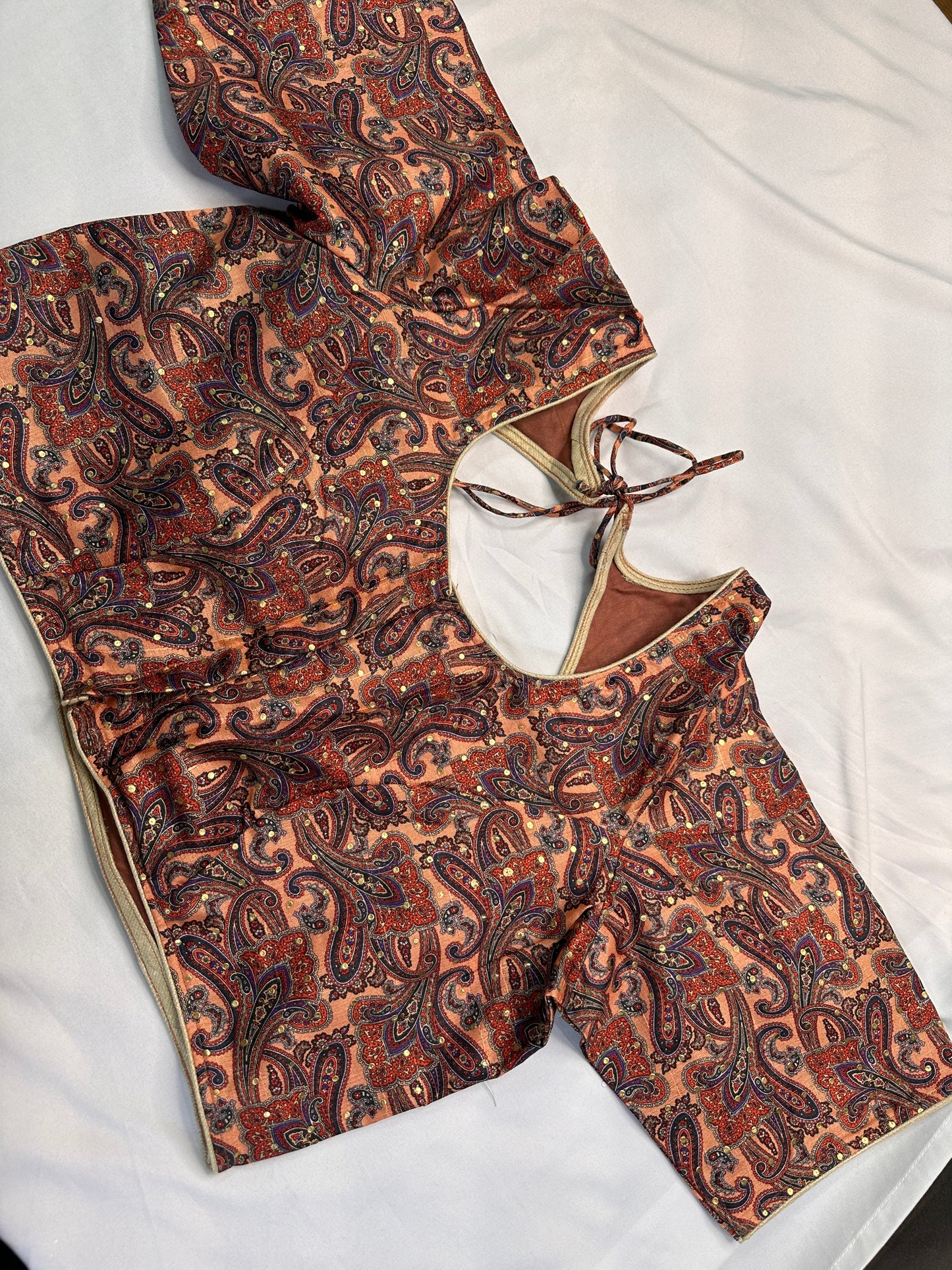 Brown Multi Kalmakari Printed Silk Blouse