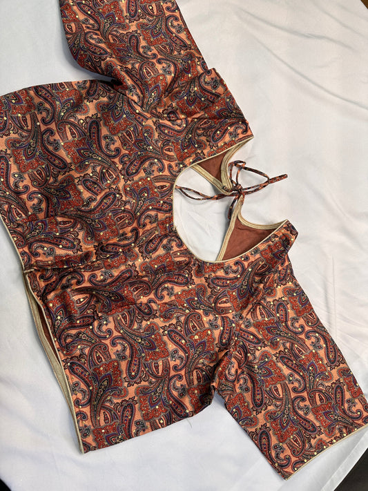 Brown Multi Kalmakari Printed Silk Blouse