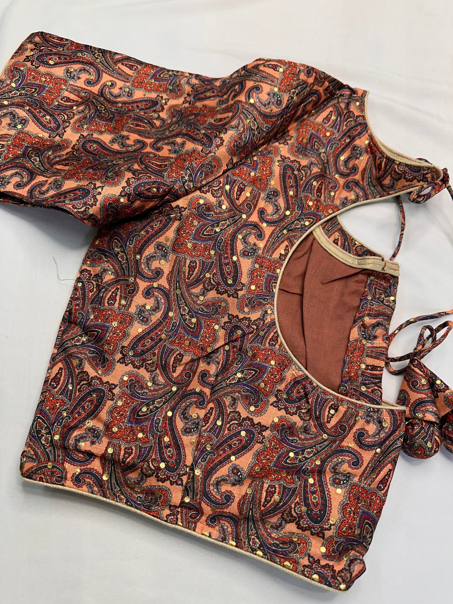 Brown Multi Kalmakari Printed Silk Blouse