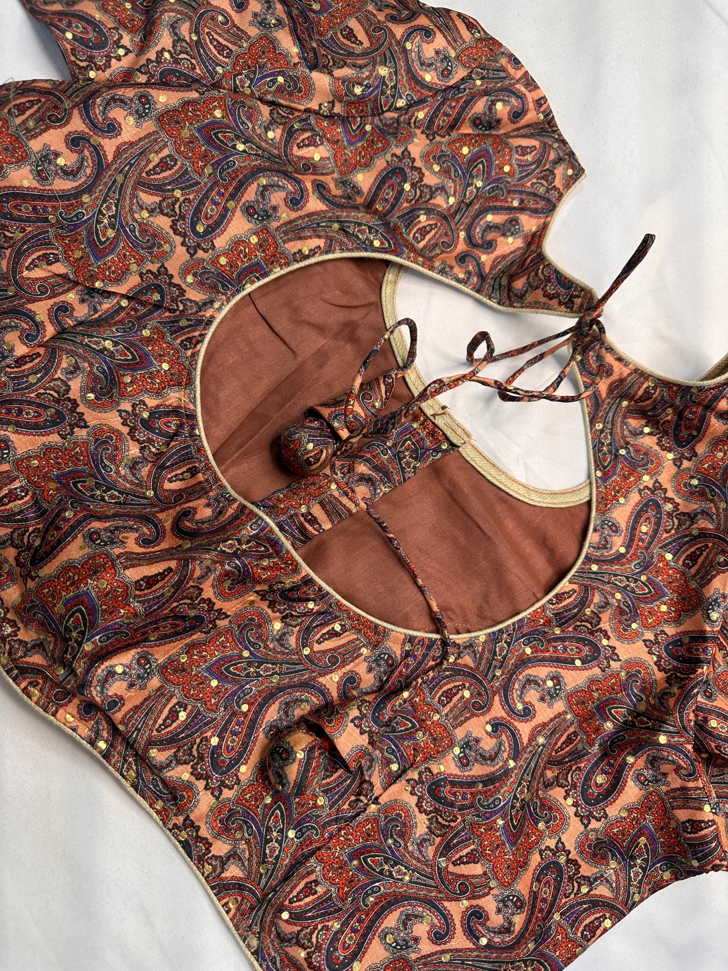 Brown Multi Kalmakari Printed Silk Blouse