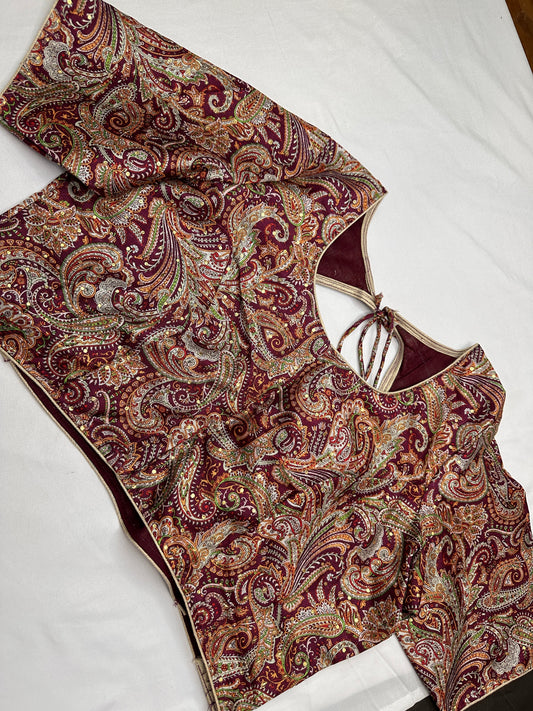 Maroon Multi Kalmakari Printed Silk Blouse