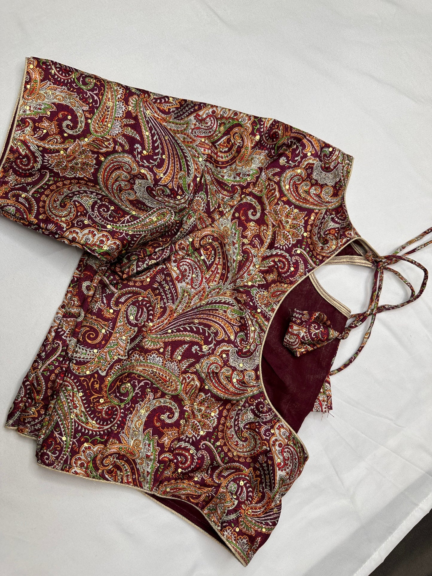 Maroon Multi Kalmakari Printed Silk Blouse