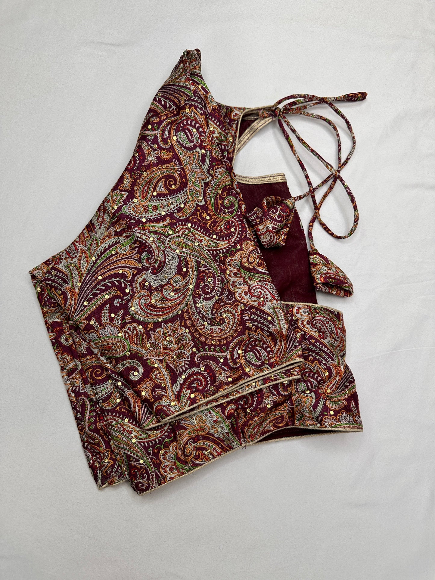 Maroon Multi Kalmakari Printed Silk Blouse