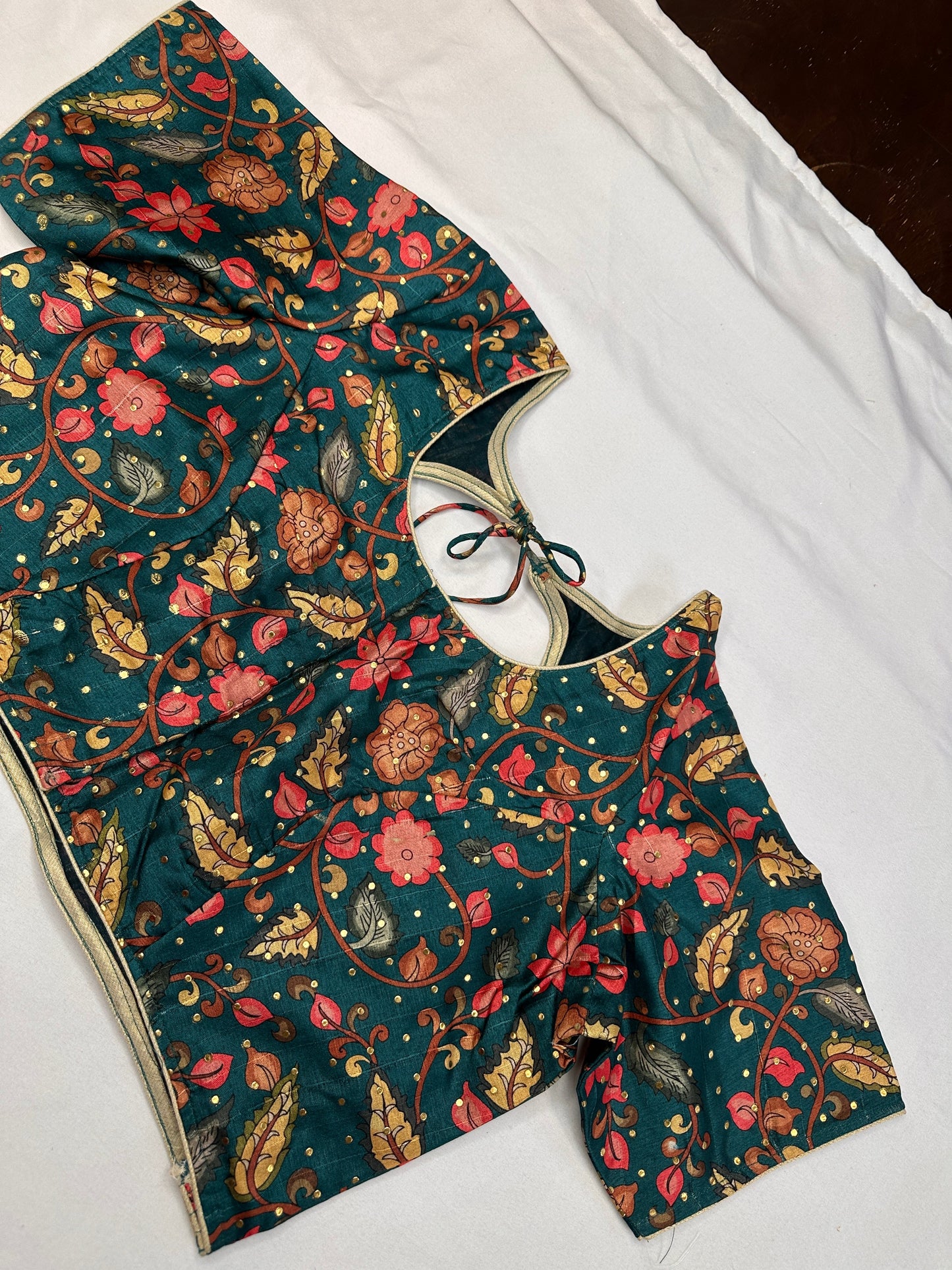 Green Kalmakari Printed Silk Blouse