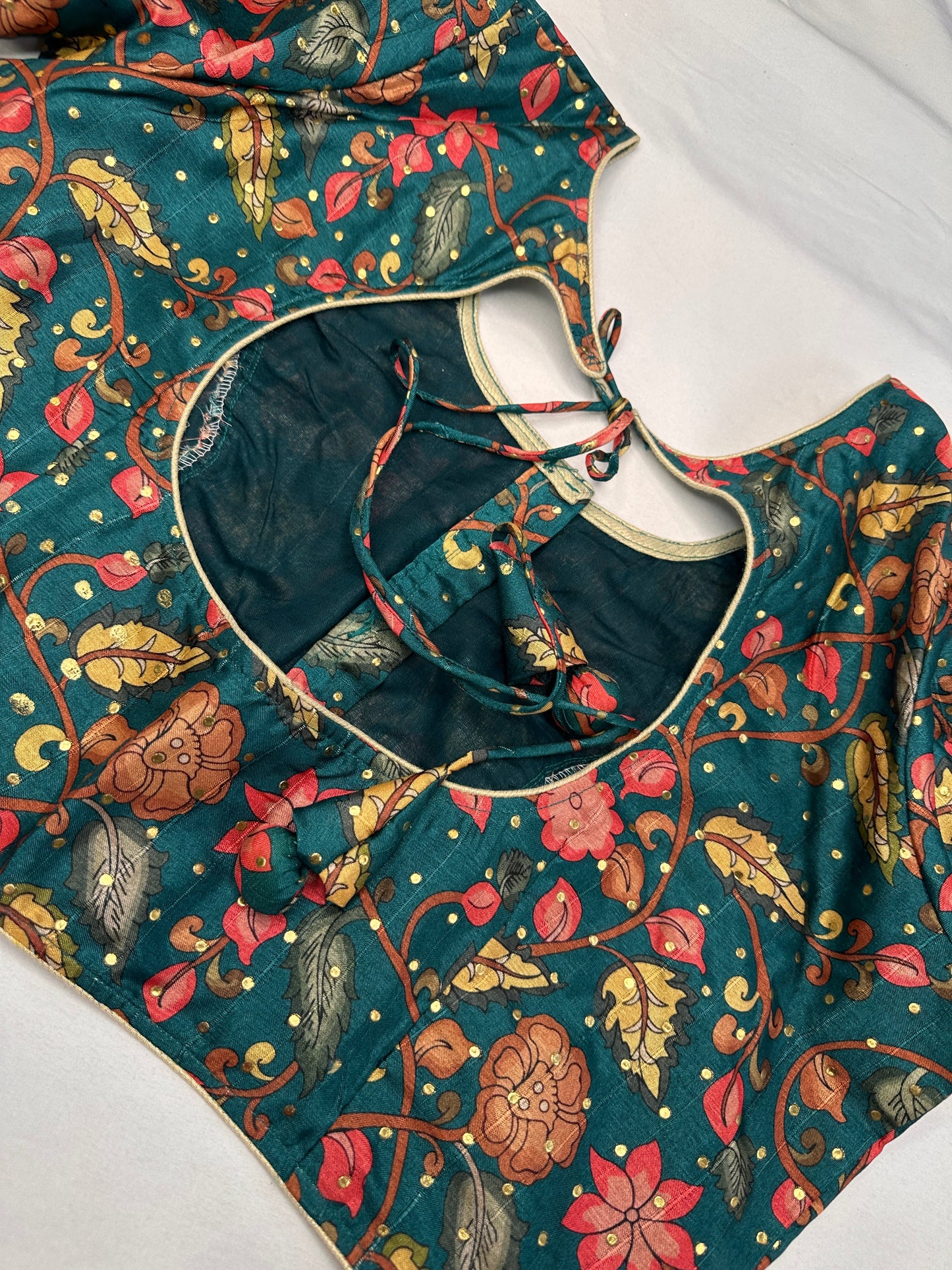 Green Kalmakari Printed Silk Blouse