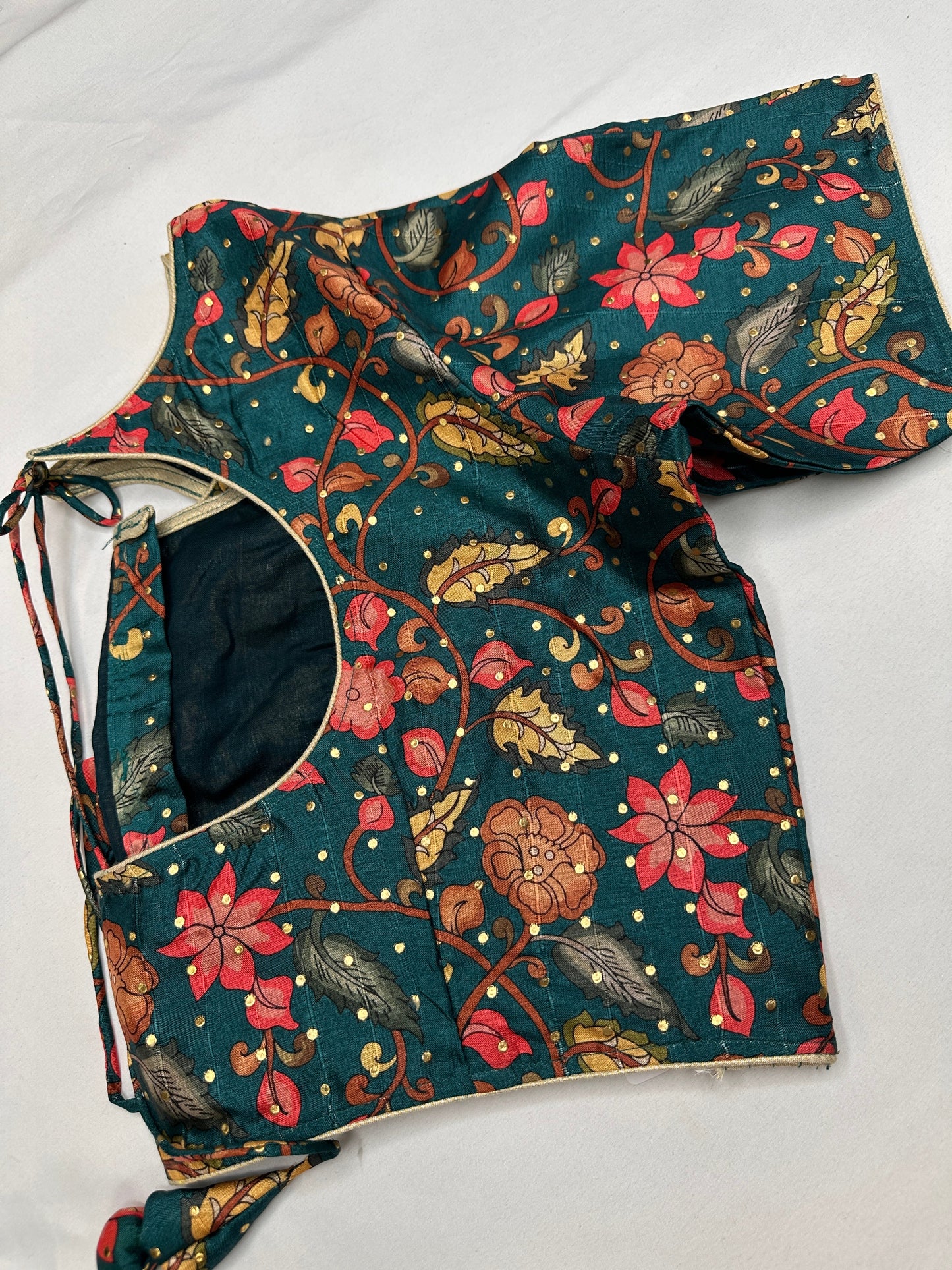 Green Kalmakari Printed Silk Blouse