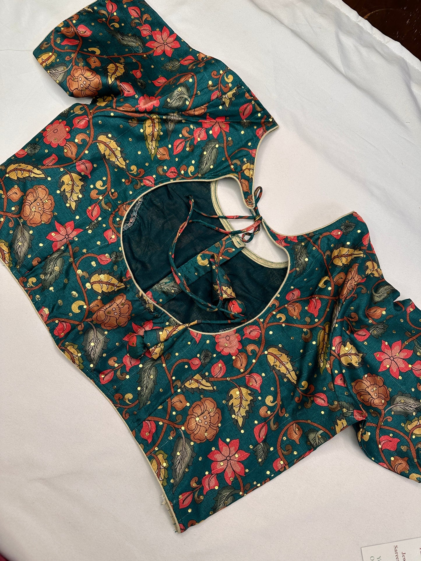 Green Kalmakari Printed Silk Blouse