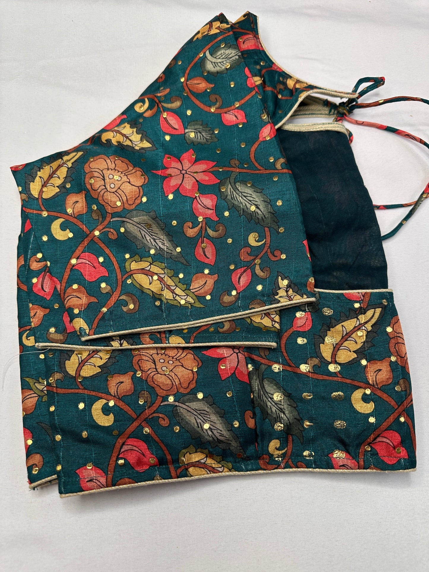 Green Kalmakari Printed Silk Blouse