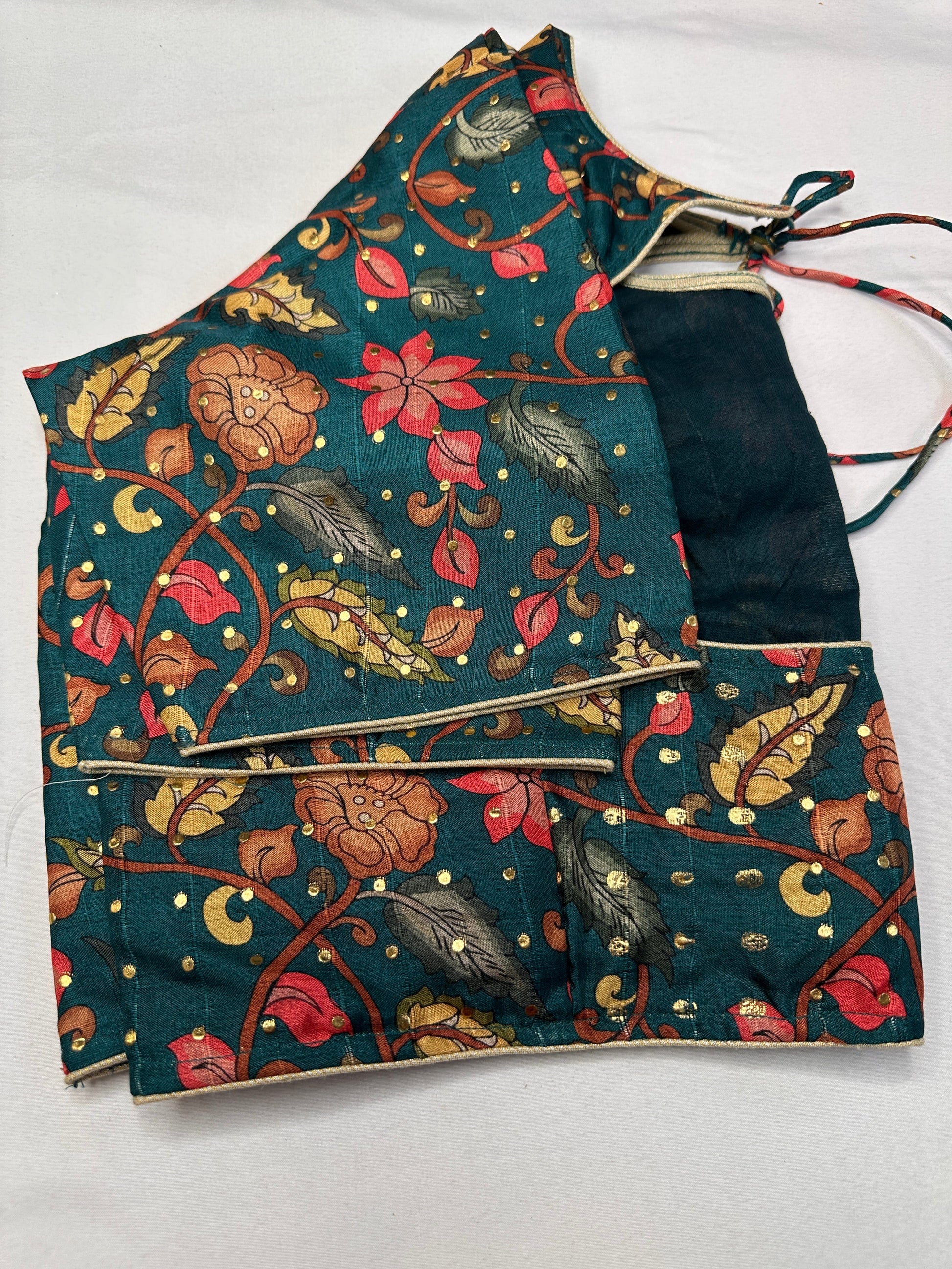 Green Kalmakari Printed Silk Blouse