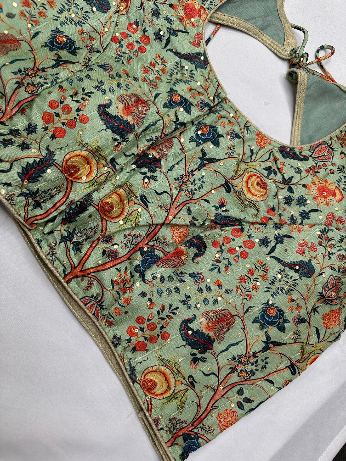 Green Multi Kalmakari Printed Silk Blouse