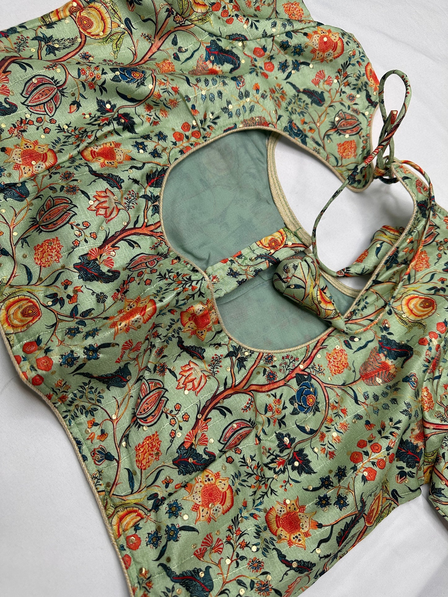 Green Multi Kalmakari Printed Silk Blouse
