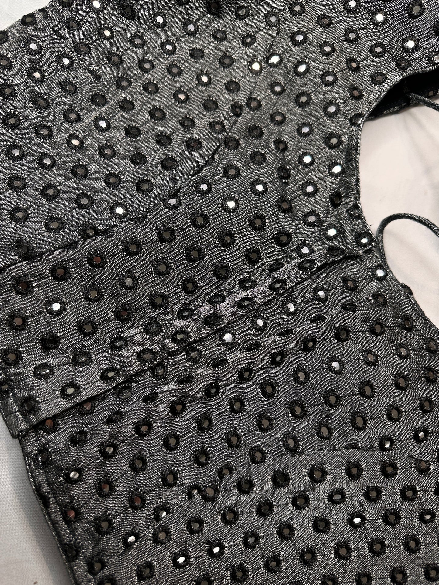 Black Gray Mirror Work Blouse