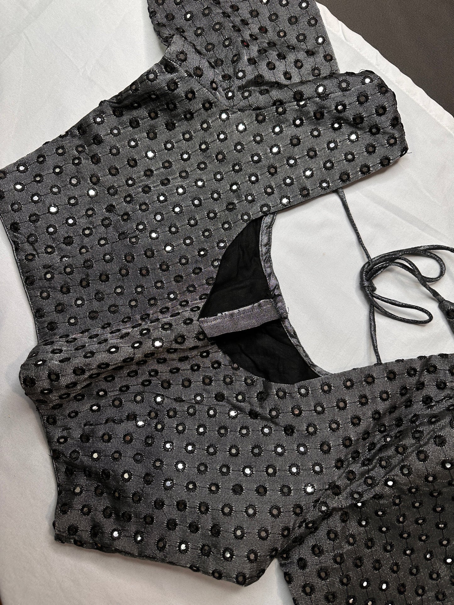 Black Gray Mirror Work Blouse