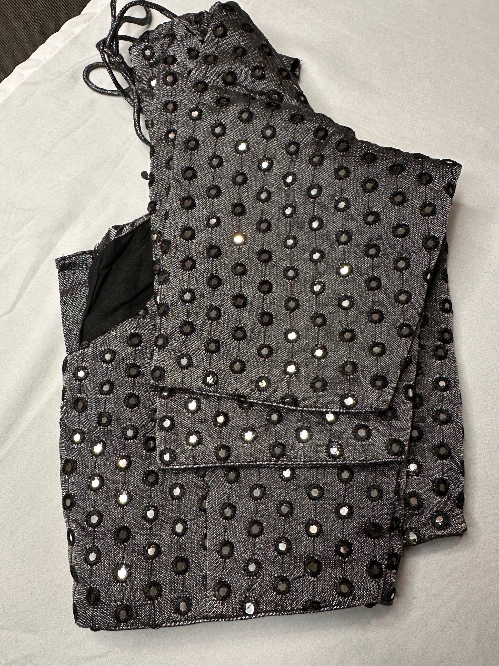 Black Gray Mirror Work Blouse