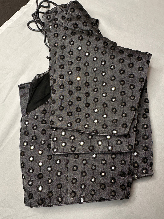 Black Gray Mirror Work Blouse