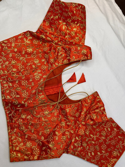 Orange Embroidery  Work Blouse
