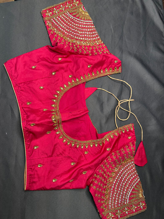 Pink Maggam Aari Work Blouse