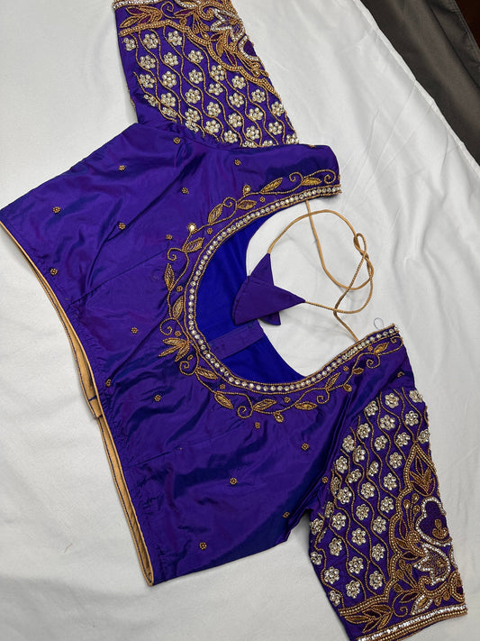 Bluish Purple Maggam Aari Blouse