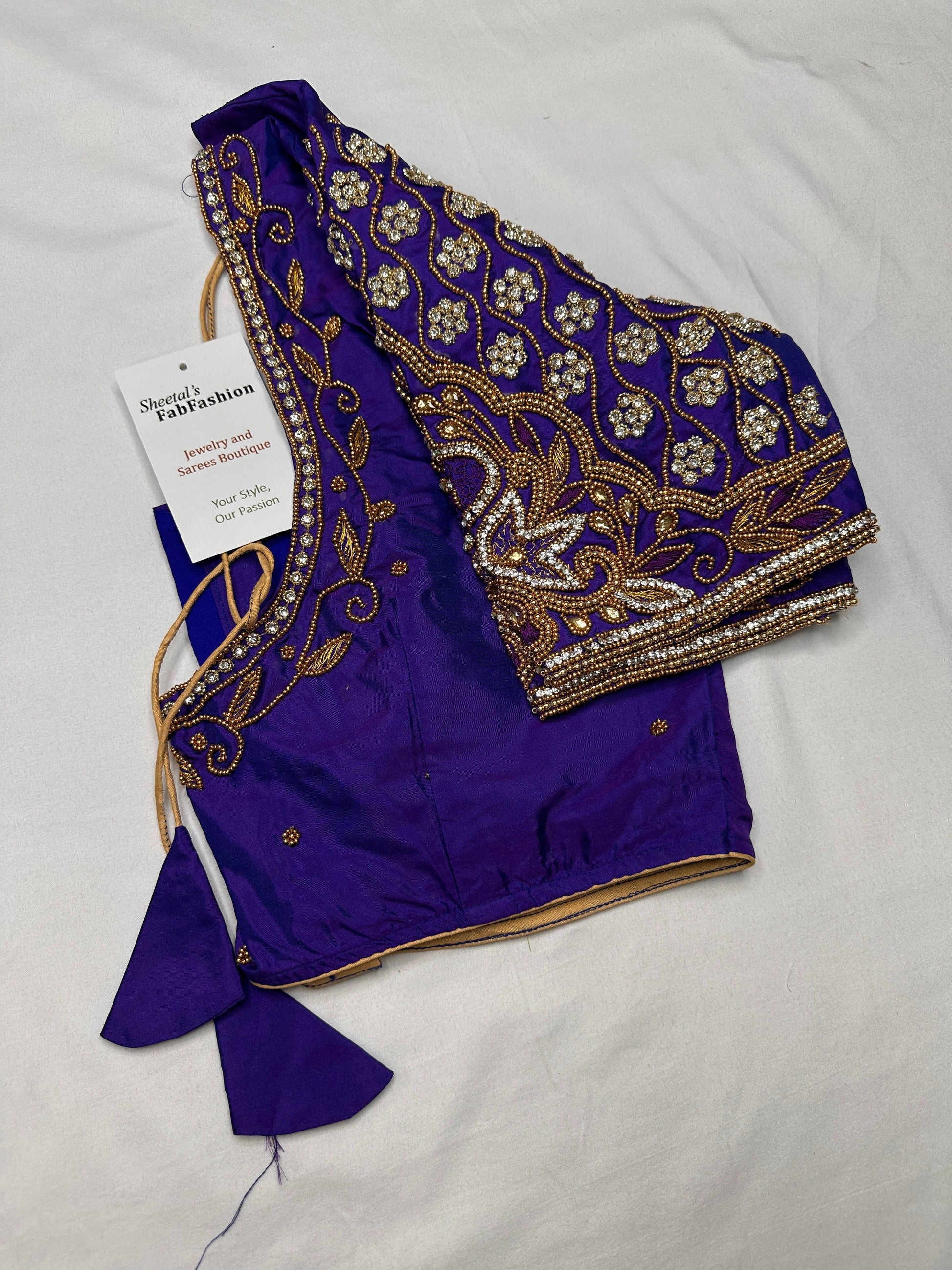 Bluish Purple Maggam Aari Blouse