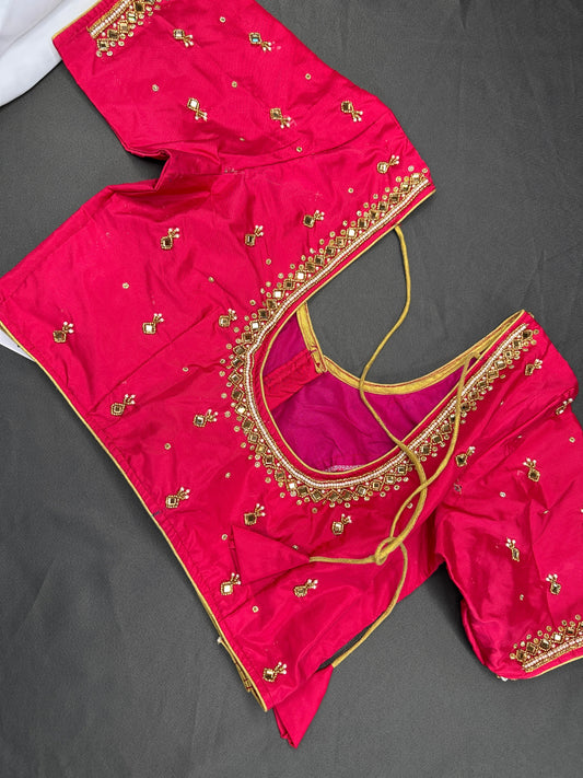Pink Maggam Aari Work Blouse